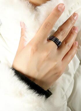 【小额】跨境热卖 黑色三线不锈钢戒指 时尚韩版简约钛钢指环
