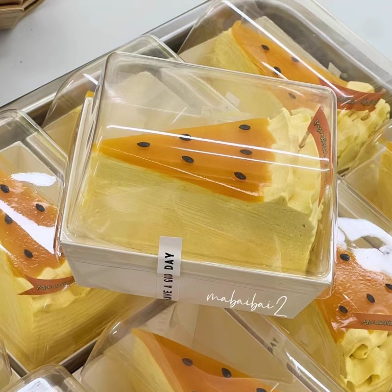 烘焙透明加高棉被卷毛巾卷蛋糕卷瑞士卷切块千层慕斯甜品包装盒子 - 图0