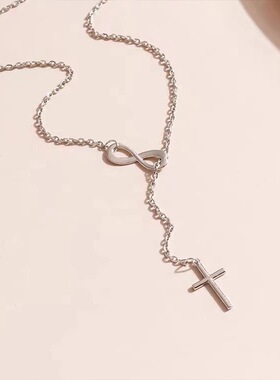 欧美街拍高级感十字架不锈钢项链