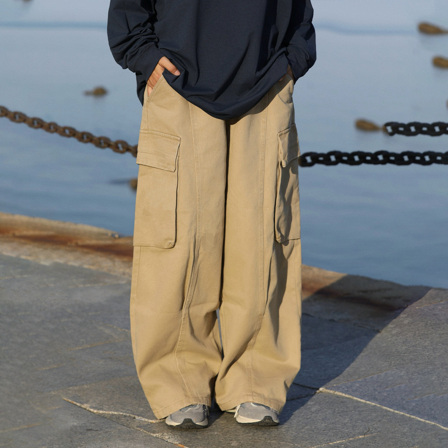 阿于呆日系复古大口袋直筒工装裤男宽松阔腿卡其百搭休闲长裤女潮,淘宝优惠券,粉丝福利购,淘宝优惠卷