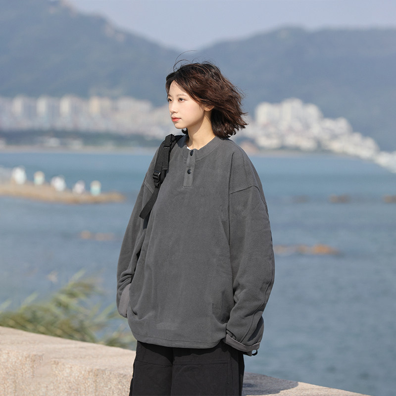 阿于呆日系复古亨利领摇粒绒卫衣男秋冬宽松情侣休闲套头外套女潮,淘宝优惠券,粉丝福利购,淘宝优惠卷