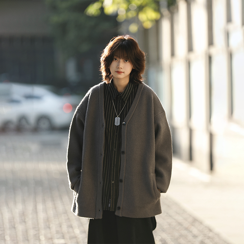 阿于呆秋冬日系复古毛衣开衫男美式慵懒保暖休闲宽松针织外套女潮 - 图2