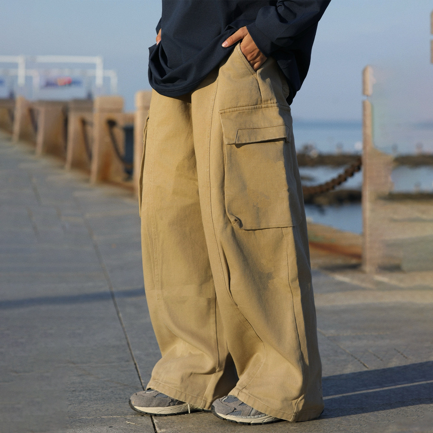 阿于呆日系复古大口袋直筒工装裤男宽松阔腿卡其百搭休闲长裤女潮,淘宝优惠券,粉丝福利购,淘宝优惠卷