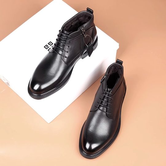 沙驰男鞋冬季高帮纯羊毛皮靴皮毛一体商务马丁靴子加绒皮鞋大棉鞋