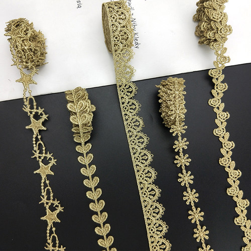 蕾丝diy精致小花边金色镂空蕾丝边LOLITE服饰汉服材料DIY蕾丝带装 - 图0