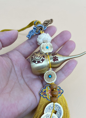 铜五帝钱铜葫芦门对门双线吉祥结大门对卧室卫生间黄杨木莲花挂件