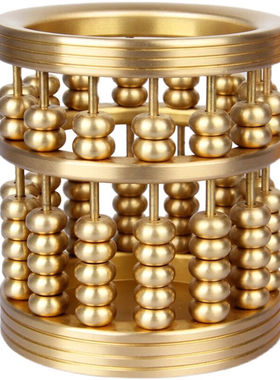 阡囤算盘收纳桶黄铜铜笔筒摆件客厅办公桌创意珠送学生工艺礼品迷