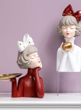 正想女孩摆件工艺品客厅电视酒柜玄关装饰品桌面果盘摆设乔迁新居