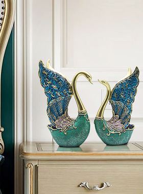 柒夏北欧轻奢创意天鹅摆件客厅电视柜酒柜工艺品玄关欧式装饰品礼