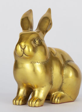 古叶家居纯黄铜生肖兔摆件家居客厅装饰铜兔摆件办公室饰品工艺品