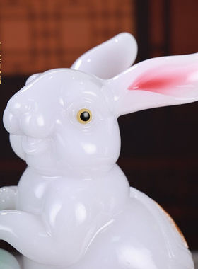 真石演繹白菜玉兔摆件招财客厅电视柜工艺品家居饰品朋友乔迁新居