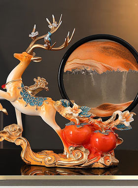 妖娆猫招财福鹿沙漏流沙画摆件工艺品乔迁之喜搬家春节新年礼物送