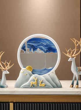 赟娅招财鹿解压流沙画沙漏摆件轻奢高档电视柜办公室装饰乔迁新居