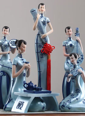 尚廷铭巢中国风中式家居客厅玄关装饰品摆件古典旗袍仕女人物家装