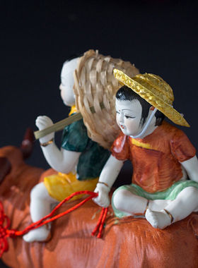 锌梁景德镇纯手工陶瓷器牧童骑牛古典艺术摆件家居客厅装饰品工艺