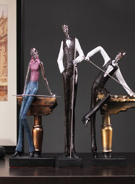 裕谷欧式复古打台球人物摆件创意家居酒柜书房办公室桌球厅工艺品