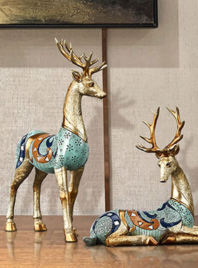 柒夏鹿欧式玄关桌面工艺品摆件客厅电视柜酒柜装家居动物装饰品乔