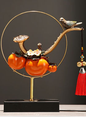 木丁丁柿柿如意摆件工艺品玄关客厅卧室酒柜电视柜装饰乔迁新居礼