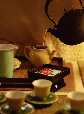 15方{木承台}复古新中式文创老榆木茶盘可收纳装饰摆件
