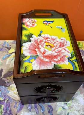 圣诞20*30-11双耳多宝玲珑盒文创复古老榆木家庭客厅收纳装饰摆件