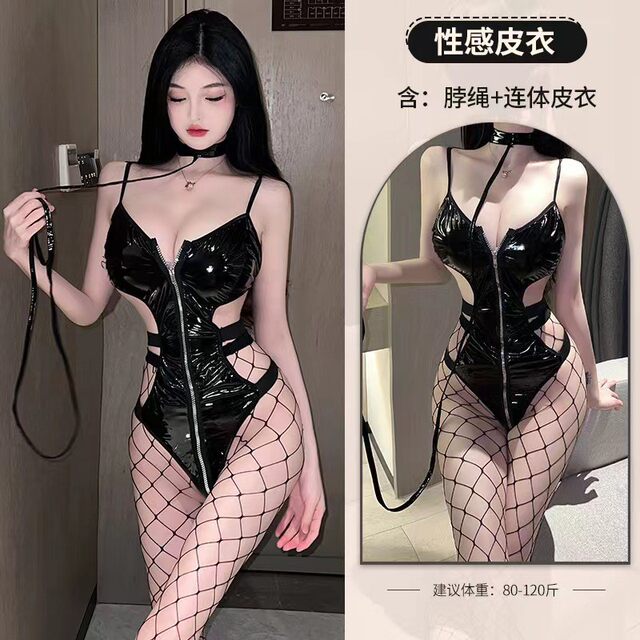 New style black jumpsuit patent leather tight