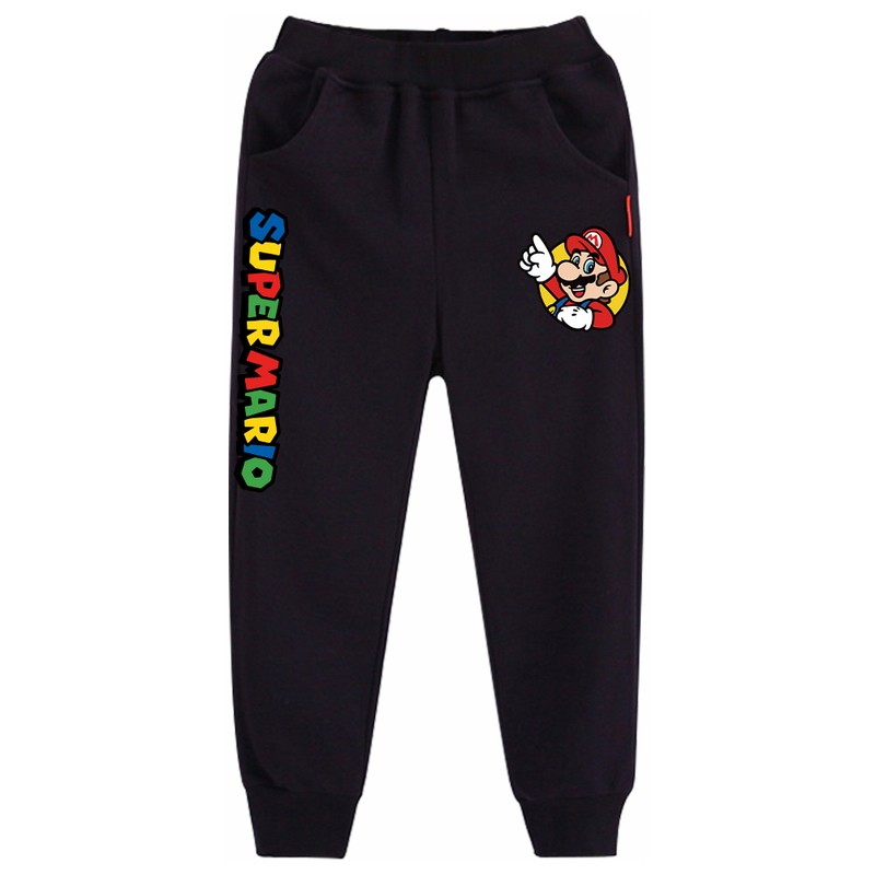 儿童装裤子男女童春季新款 纯棉卫裤束脚马里奥皮筋中大童长裤潮