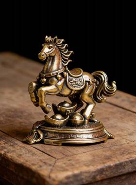 复古黄铜元宝马摆件家居桌面办公室茶宠雕像工艺品马到成功生肖马