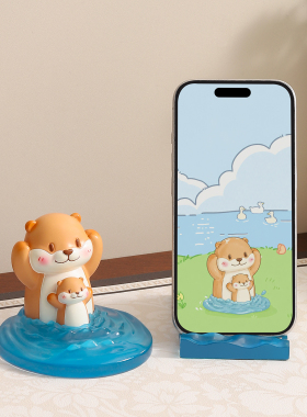 可爱水獭亲子平板支架解压摆件