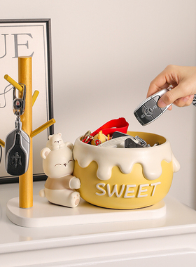 创意可爱小熊蜜罐入户玄关钥匙收纳摆件家居酒柜装饰品送乔迁礼物