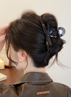 晕染醋酸蝴蝶结抓夹女高级感巧克力棕大号鲨鱼夹后脑勺盘发夹头饰