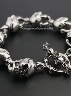 复古骷髅头钛钢手链