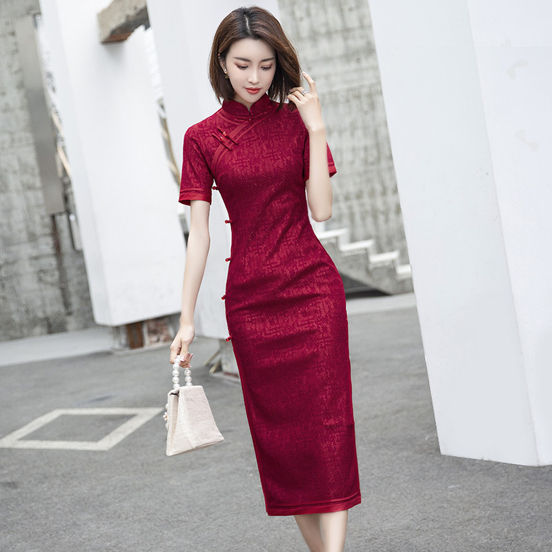 红色旗袍2021年新款妈妈装敬酒服 夜树旗袍