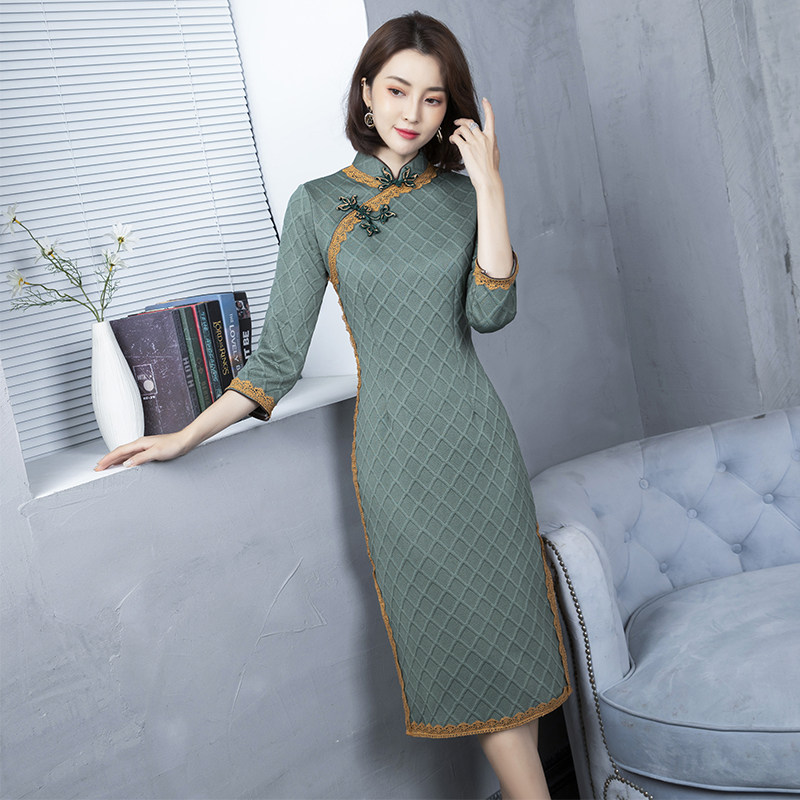 改良旗袍冬季2021新款年轻款连衣裙 夜树旗袍