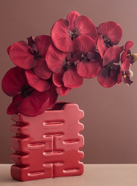 订婚摆件结婚场景布置装饰婚房客厅摆台喜庆红色双喜花瓶备婚现货