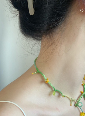 少女心满格森系文艺串珠锁骨链 气质超仙ins串珠撞色油画百搭项链