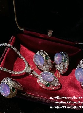 鸢尾紫复古灵蛇气质闪钻锆石手镯项链轻奢镀金水滴大克拉气质耳环