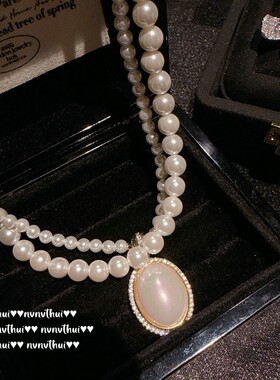 新款复古宫廷双层巴洛克贝珠项链 简约气质百搭鸢尾花锆石女耳环