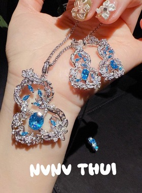 新中式蓝宝石镂空葫芦锆石项链女