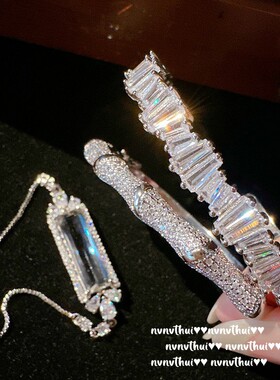 古巴比伦竹节镀金商务宝石手镯名媛气质满天星大克拉锆石水滴手链