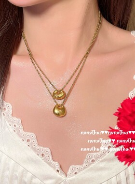 复古精美织纹雕金时尚珐琅圈圈手链 宫廷镀18K金铃铛盘缠吊坠项链