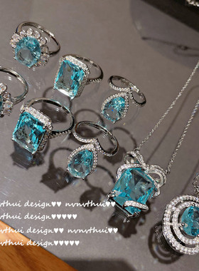 璀璨海蓝宝石微镶蝴蝶结闪钻戒指