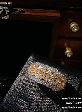 意大利复古极简蕾丝蜂巢戒指Vintage镀18K金气质花丝百搭锆石项链