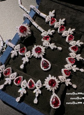 奥地利 复古年会水滴宝石项链耳环套装 璀璨名媛麦穗泪滴锆石手链