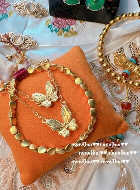 新中式民族气质人工粉玉髓蛋形手镯 镀18K金玛瑙蓝松石金坨坨项链