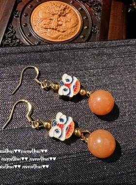 古董感镂空红玛瑙相册盒手链耳环 镀18K金小狮子滴釉项链花朵胸针