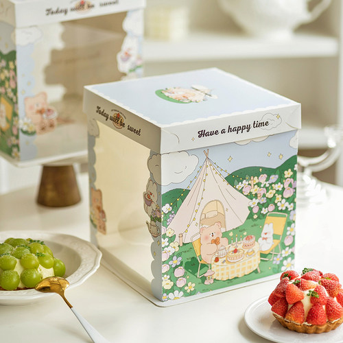 透明生日蛋糕盒包装盒盒子6寸8寸10寸加高烘焙手提网红可定制logo - 图3