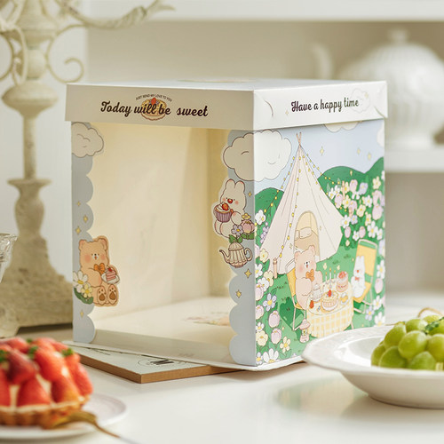 透明生日蛋糕盒包装盒盒子6寸8寸10寸加高烘焙手提网红可定制logo - 图0