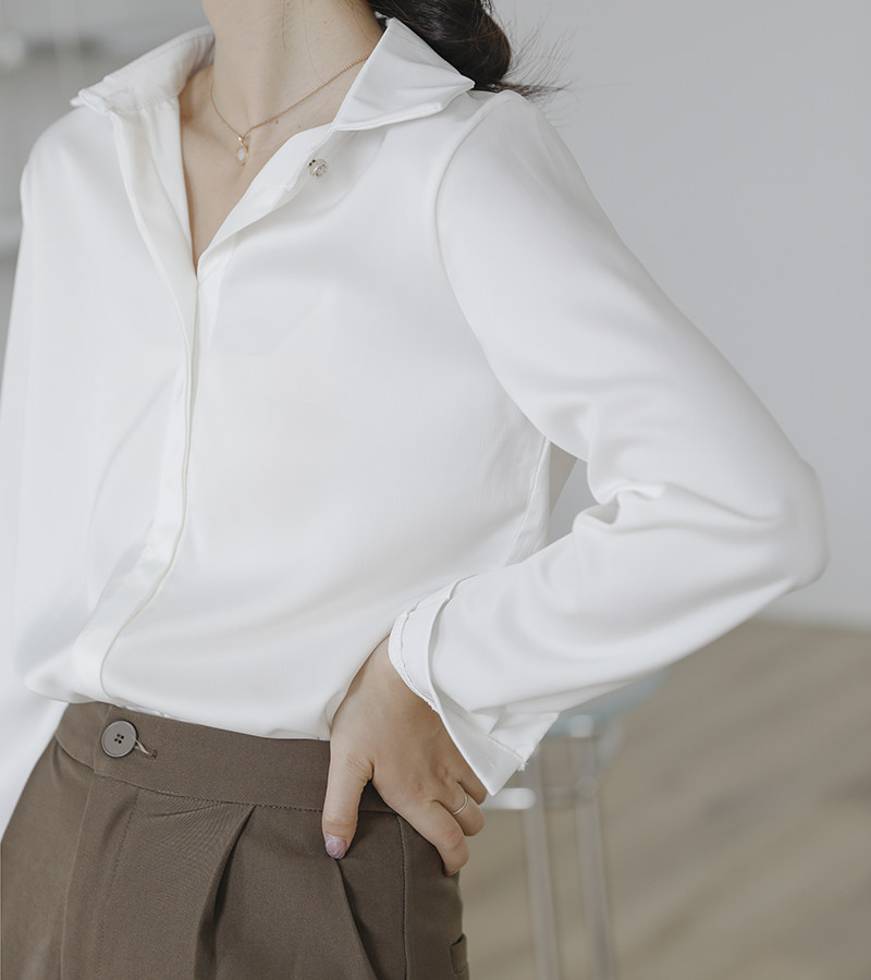 2020新款早秋女缎面长袖气质ol衬衫 堇眉衬衫