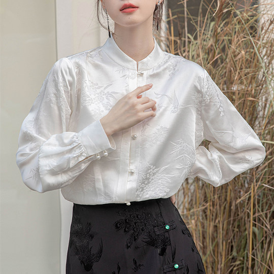 Nuevos tops de estilo chino, camisas con cuello levantado para mujer