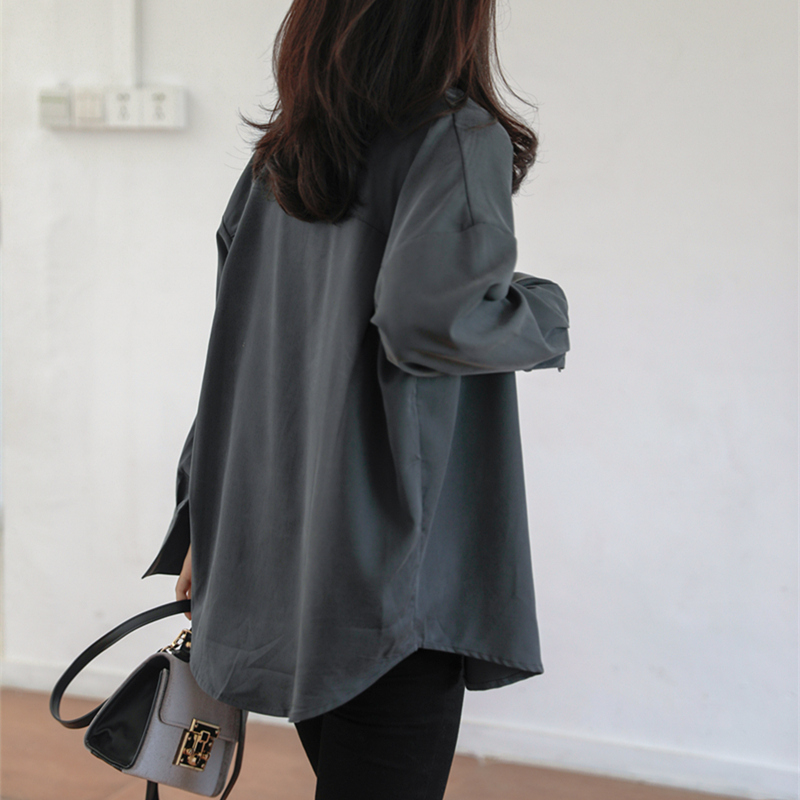 冷淡风垂感灰色女秋装宽松长袖衬衫 堇眉衬衫